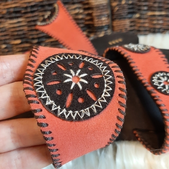 Lands' End 8M Slip On Embroidered Boho Ethnic Embroidery Slide Platform Sandals - Picture 4 of 5